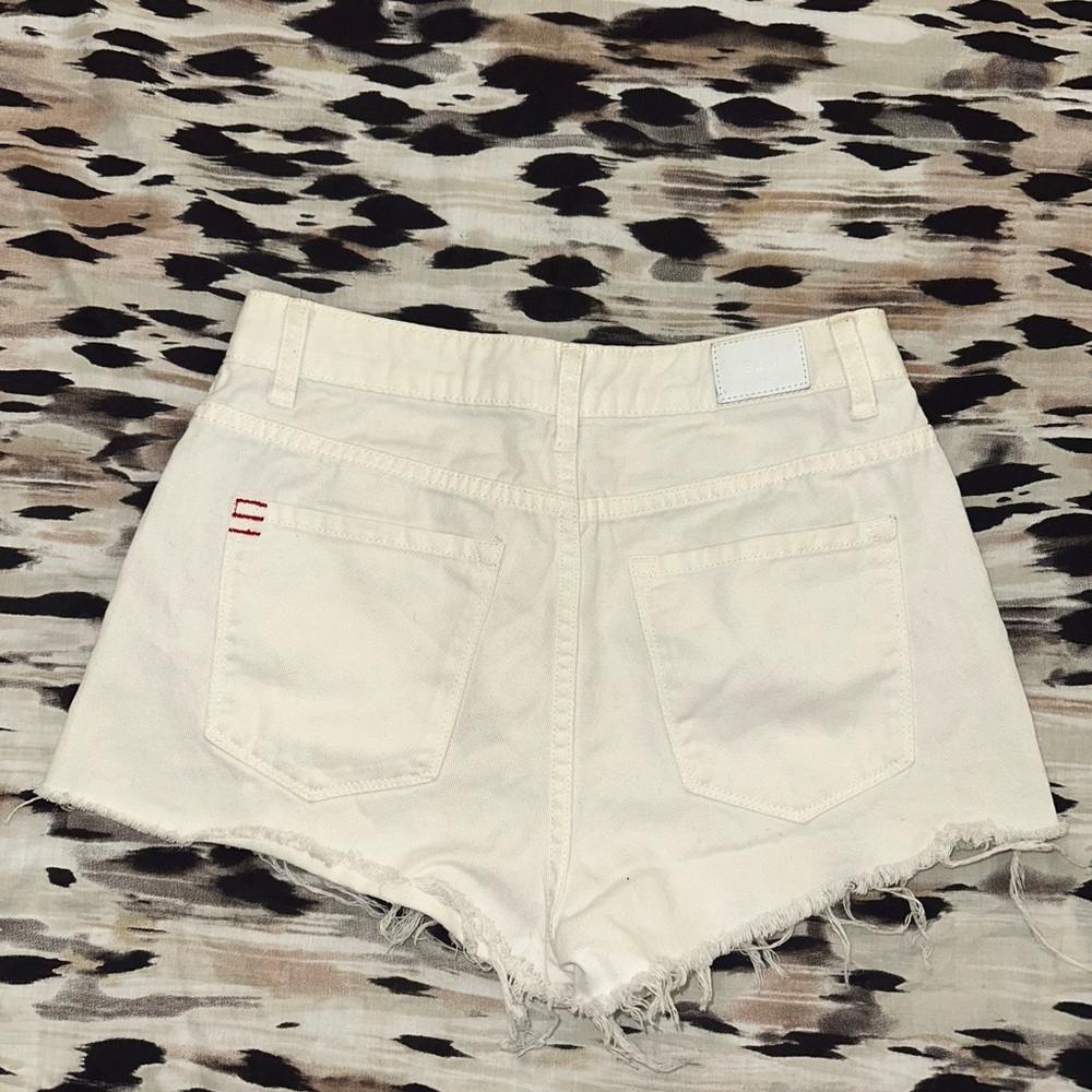 Women's White Distressed Denim Shorts - Picture 2 of 3